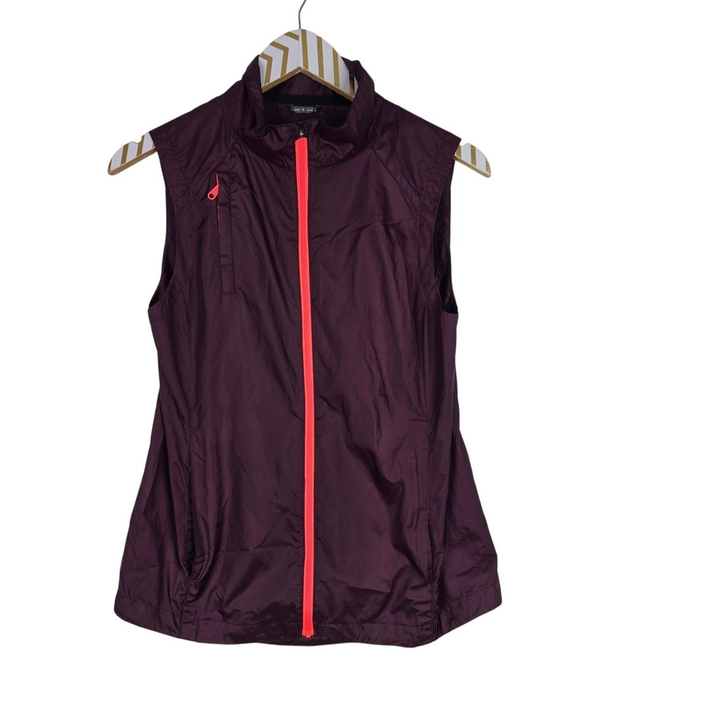 OISELLE Windbreaker Vest Jacket Womens Small Purple Sleeveless Zip Pockets